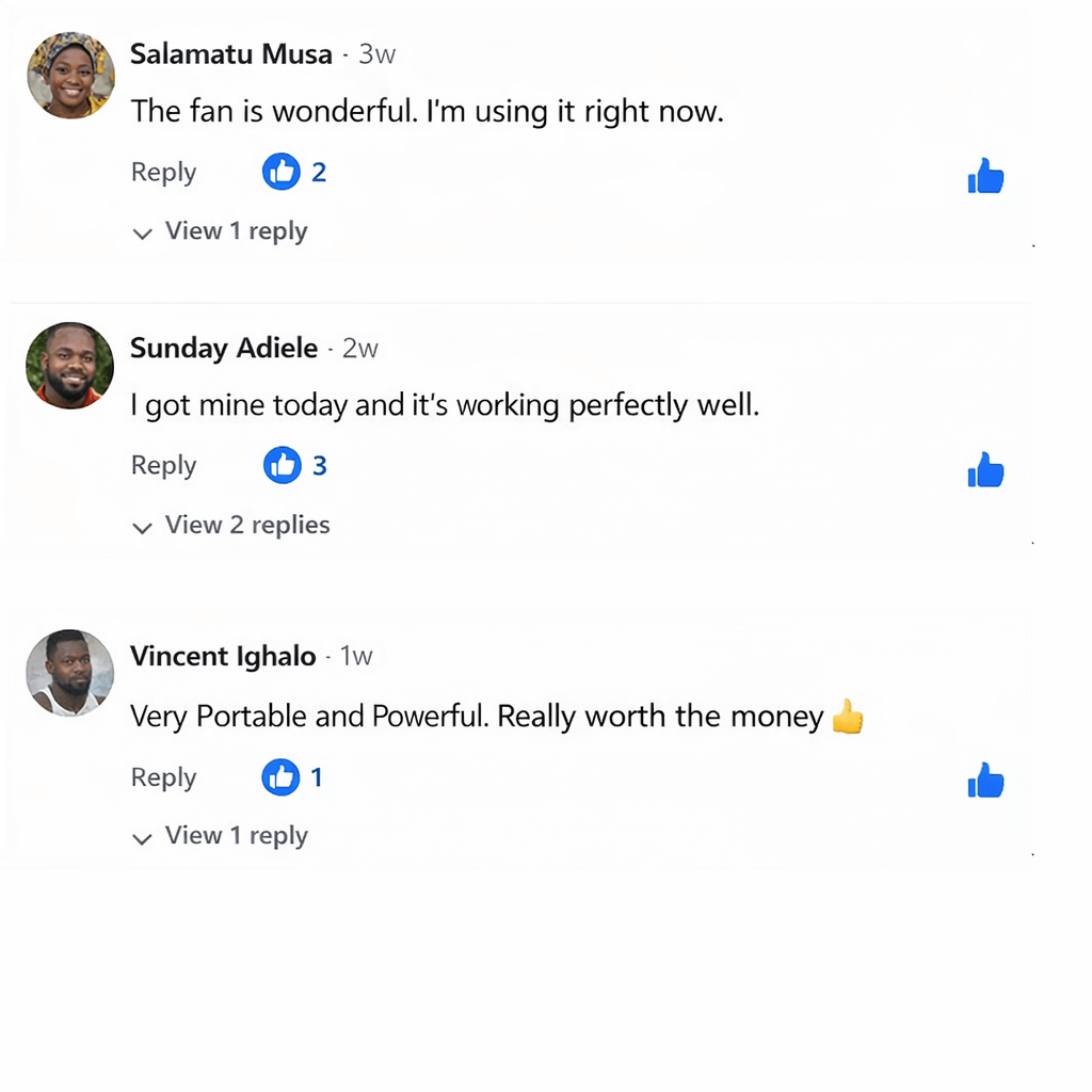 Customer comments about using the rechargeable fan