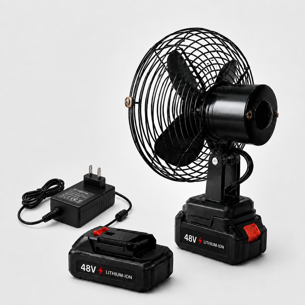 Rechargeable fan, battery and charger supplied with the fan offer